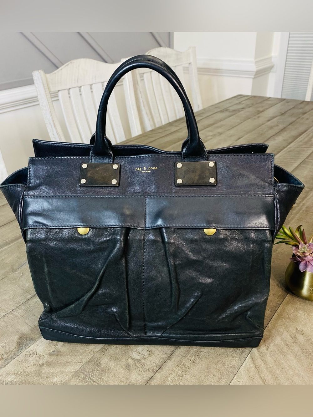 Rag & Bone Large Pilot Bag - Black Leather Satchel/Crossbody